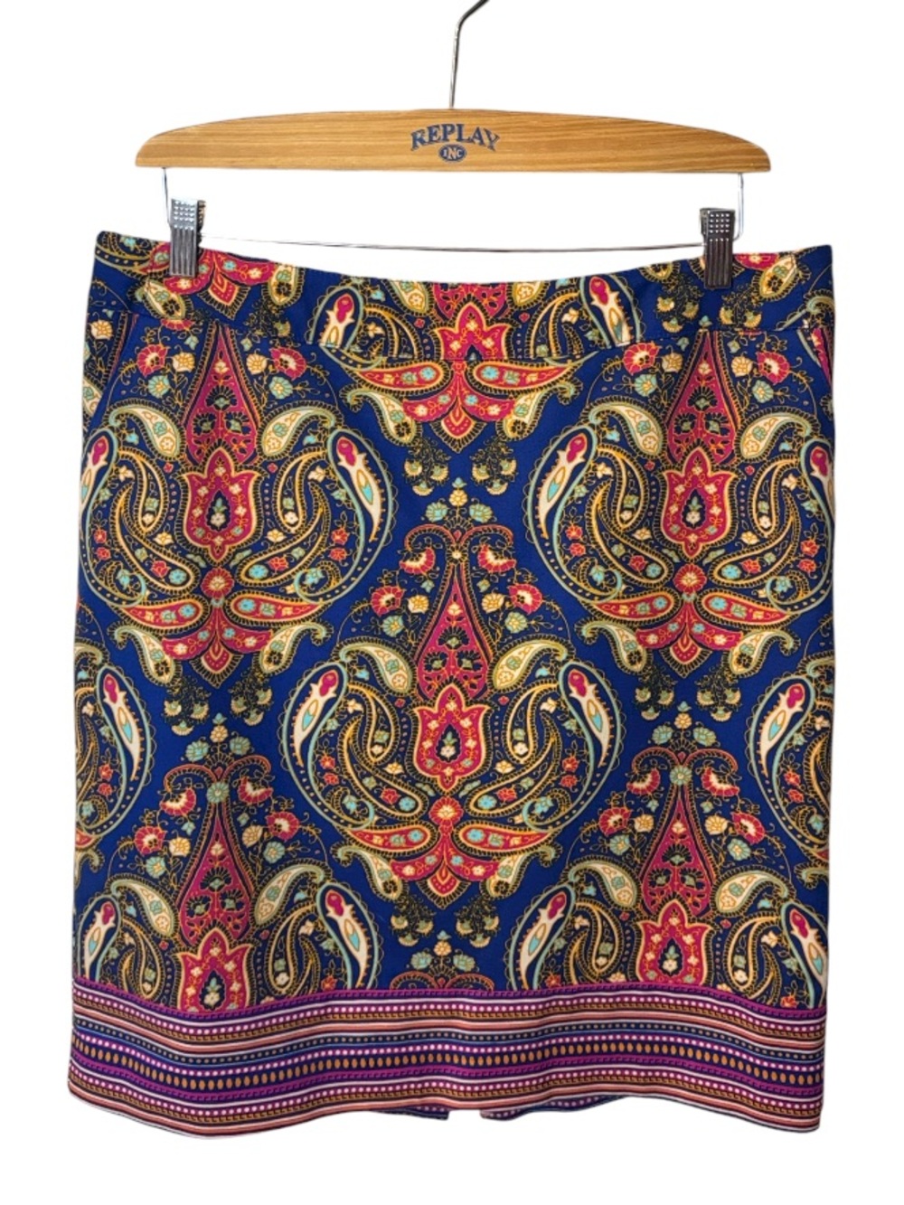 Merona Blue and Red Paisley Skirt with Striped Accents Size 16